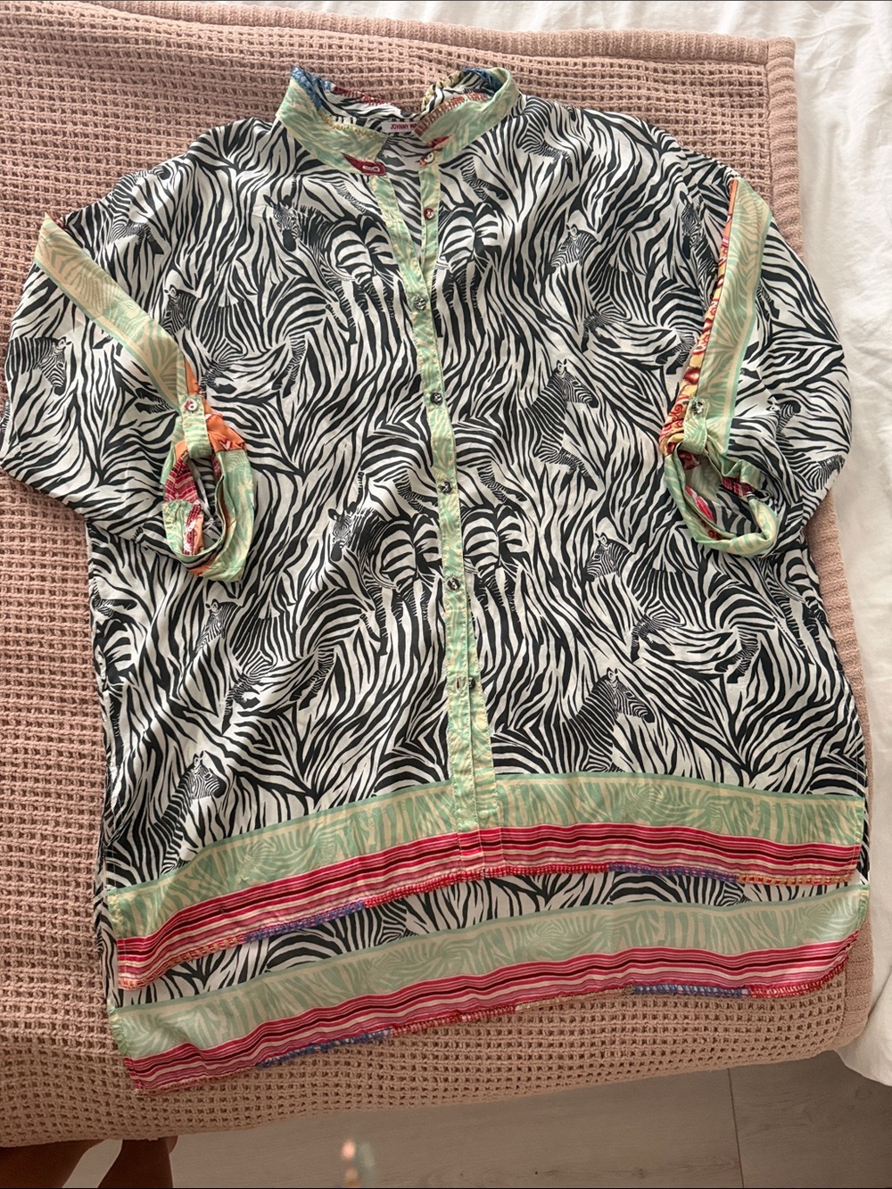 Johnny Was Zebra Print Button-Down Top